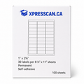 Étiquettes FNSKU 1" x 2-5/8" – 30 étiquettes par page – 100 feuilles