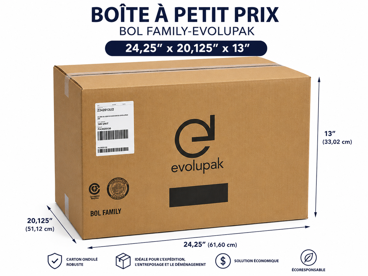 Boîte à petit prix BOL FAMILY-EVOLUPAK – 24,25 x 20,125 x 13 po
