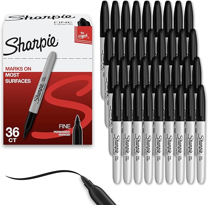 Marqueurs permanents Sharpie – Pointe fine | Noir | Boîte de 36