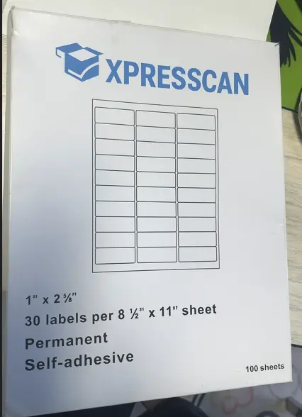 [XPC-FNSKU] White sticker - 1'' x 2 5/8''- 30 labels per 8 1/2'' x 11'' sheet 100 sheets per box