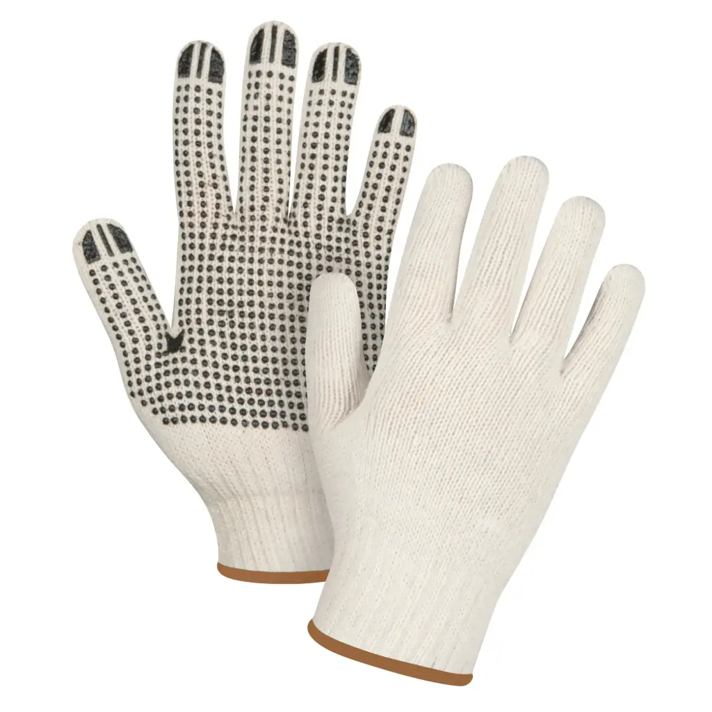 LIGHTWEIGHT KNIT DOT GLOVES, POLY/COTTON, SINGLE SIDE, GAUGE 7, LARGE, PACK OF 12