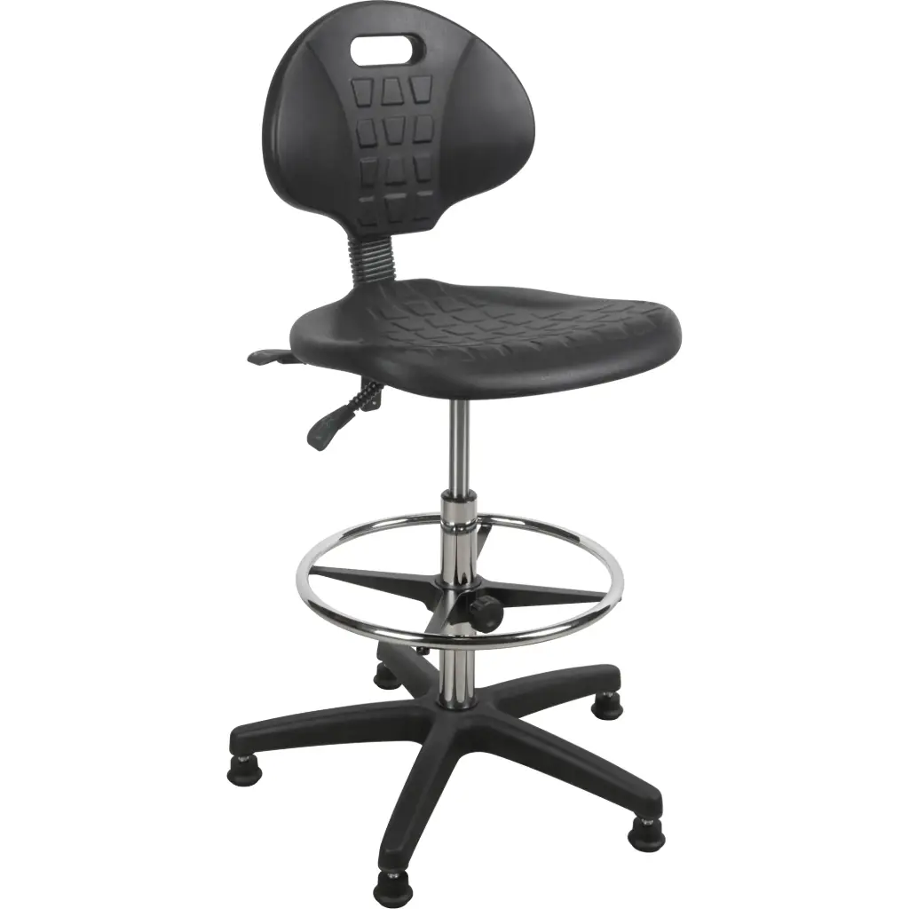STURDY AND ERGONOMIC STOOL, STATIONARY, ADJUSTABLE, 39” - 48”, POLYURETHANE SEAT, BLACK