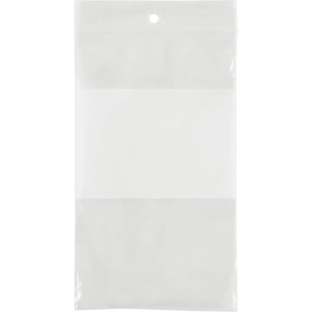 POLY BAGS WITH WHITE WRITABLE SPACE, RESEALABLE, 5” X 3”, 2 MILS PK 100