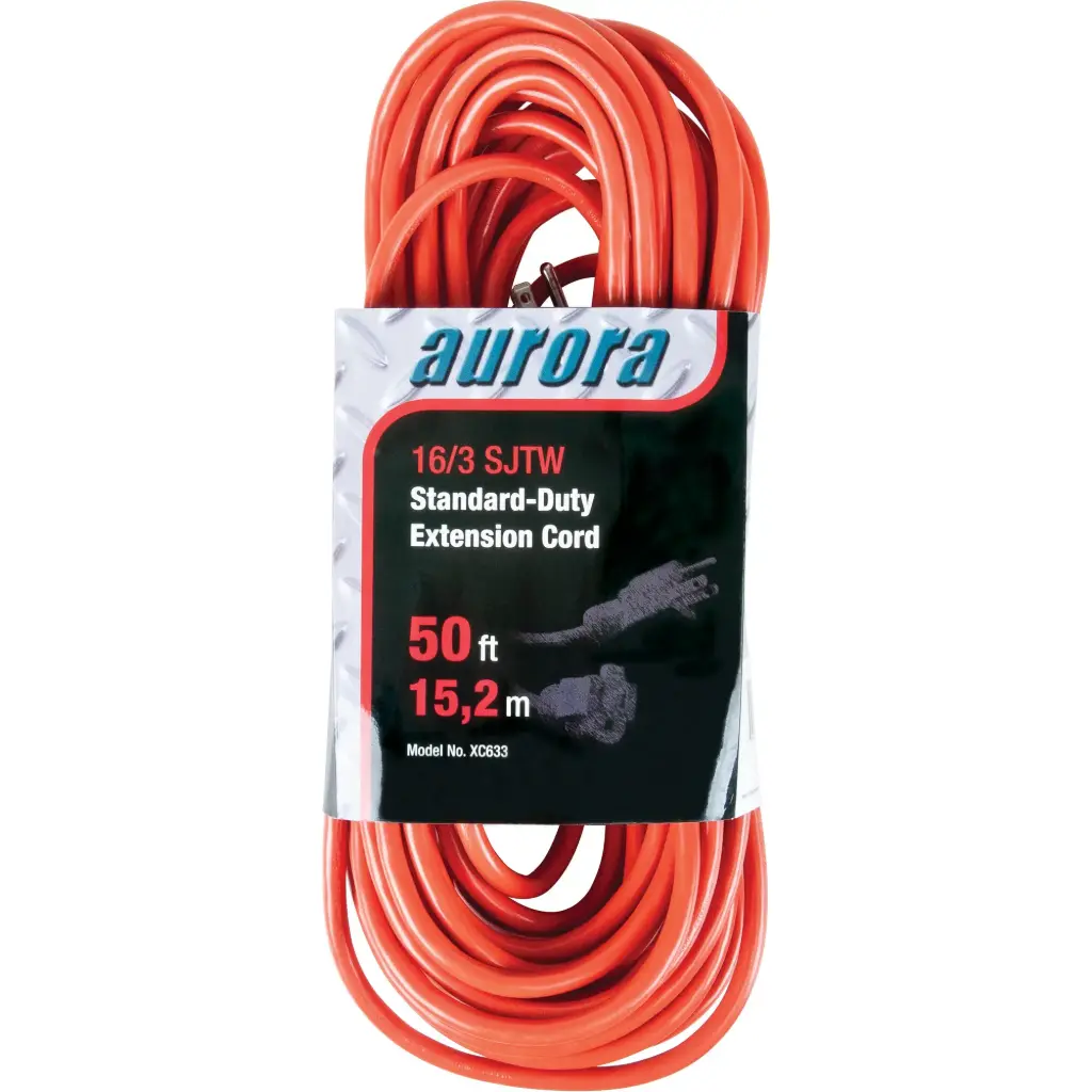 EXTENSION CORD, INDOOR/OUTDOOR, SJTW, AWG 16/3, 13 A, 50’